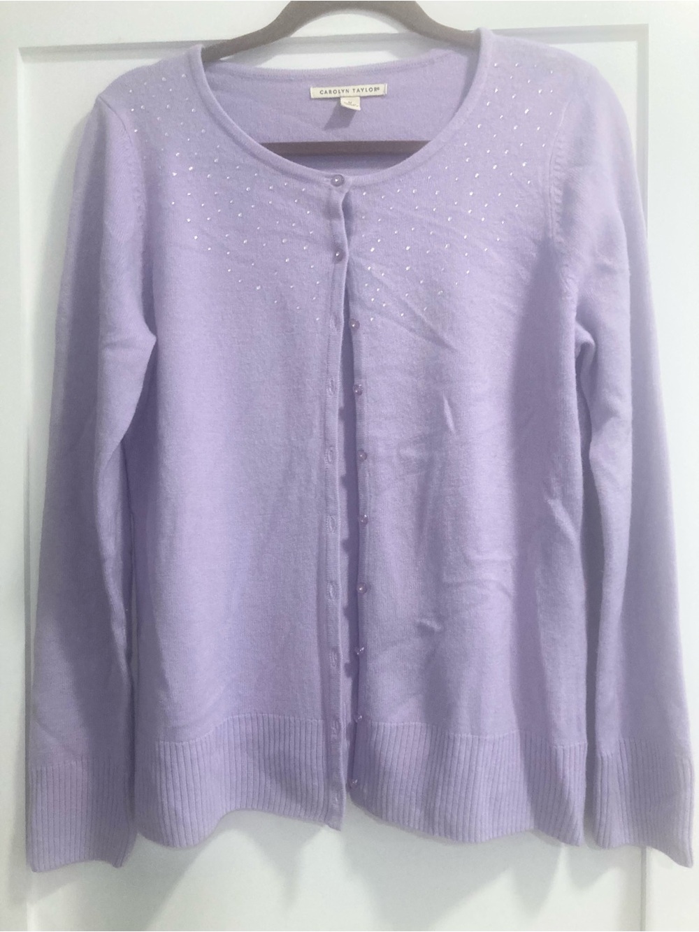 Carolyn Taylor Light Lavender Crystal-Embellished Button Cardigan